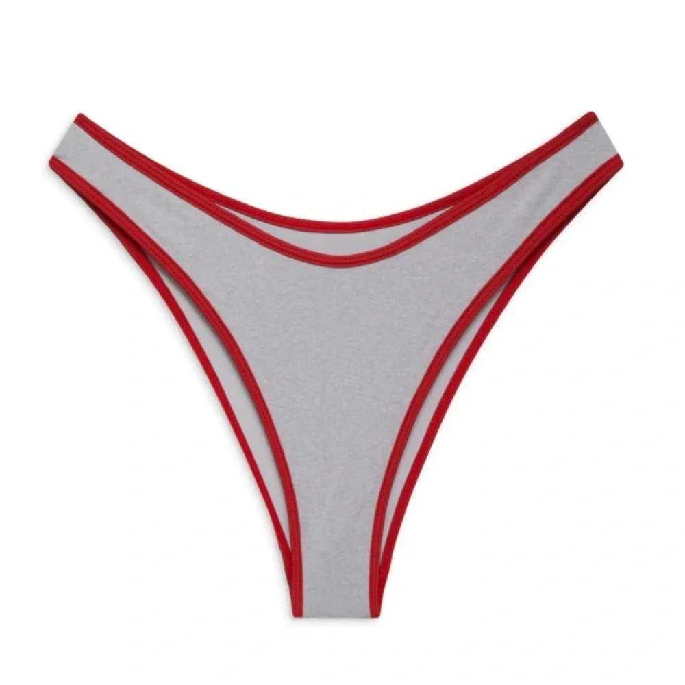 New! Frankie's Bikinis Dove Red and Gray binded Bikini Bottom 3999
